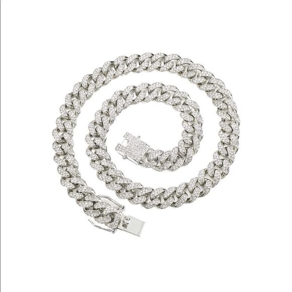 Cuban Link Chain Bling Diamond Necklace Diamond 18 inch * - Picture 2 of 3